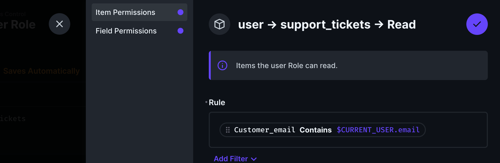 Applying rules to what user can see