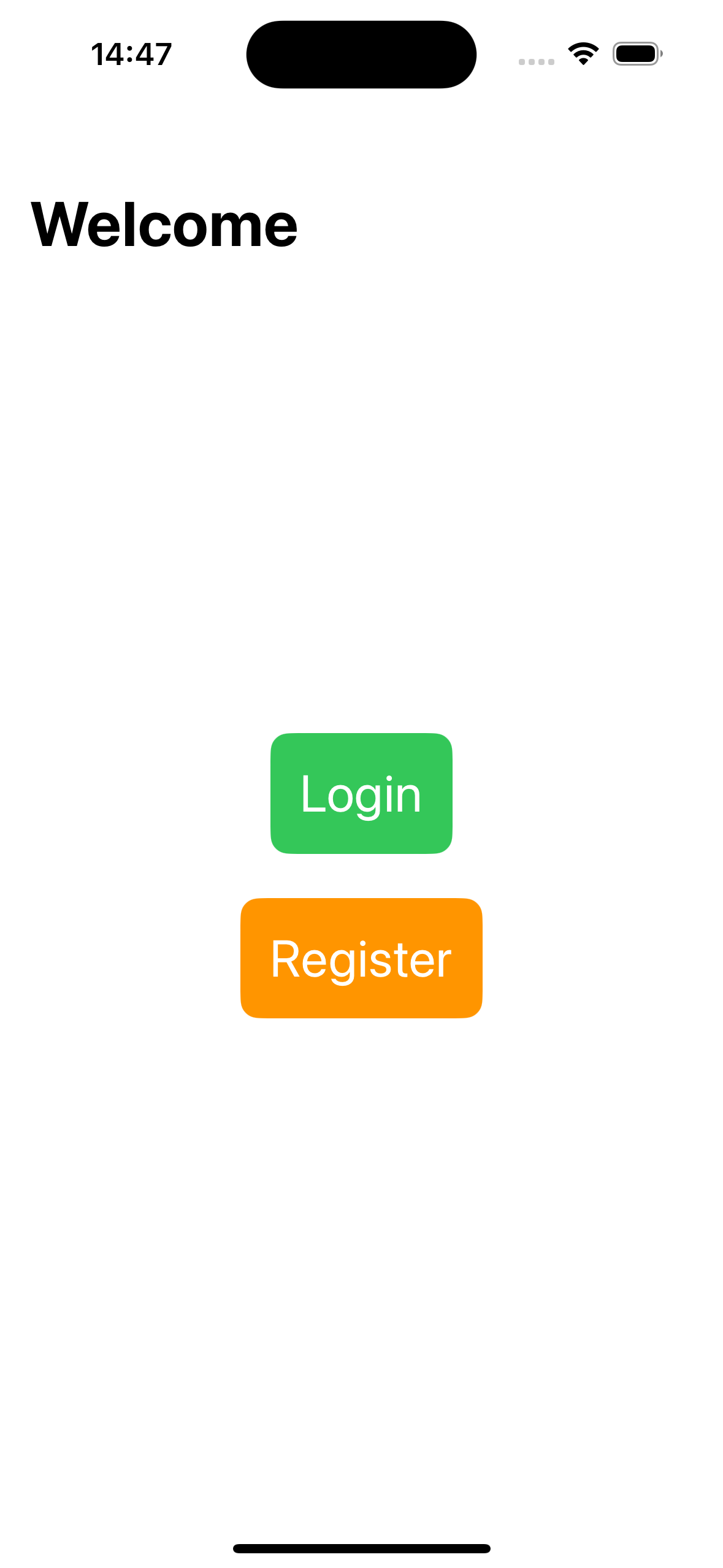 An app displays a large login and register button