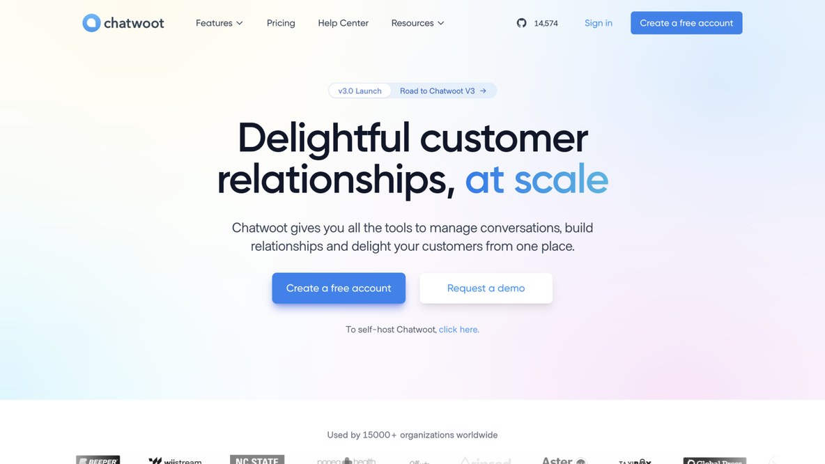 The homepage of a website with the words'delightful customer relationships at scale'.