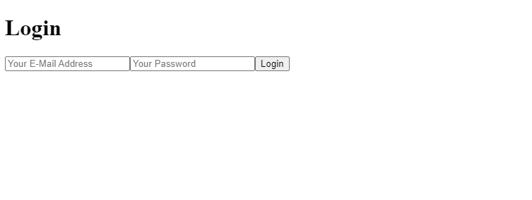 Login form with email, password input and a login button