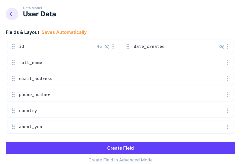 User Data Collection Fields