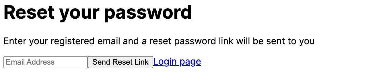 A reset password form