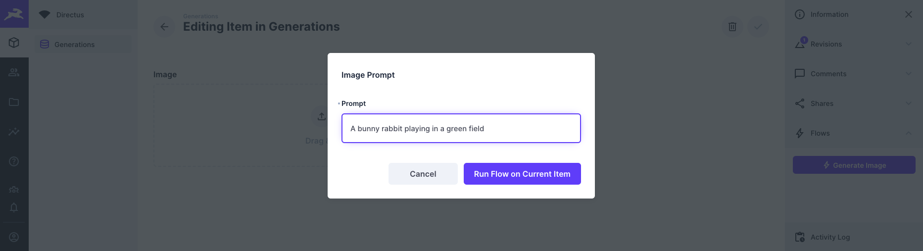 Prompt reads A bunny rabbit playing in a green field